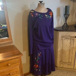 Vintage Purple Embroidered Two-Piece Outfit